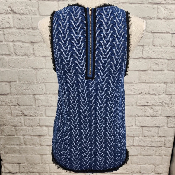 POSTMARK Anthropologie Sleeveless Blue White Textured Black Trim Back Zipper Top - Picture 5 of 10